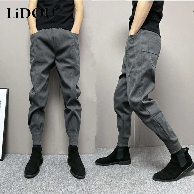 Spring Autumn Solid Color Patchwork Fashion Long Pants Man All Match Vintage Pockets Trousers Men Casual Streetwear Male Clothes