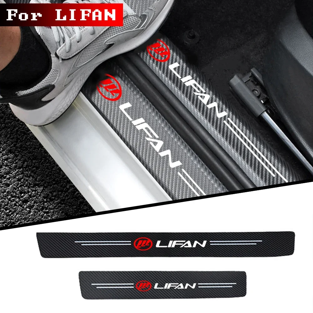 4pcs car Sticker door carbon leather Fiber Sill Plate for lifan solano x60 x50 650 Emblem Stickers Accessories