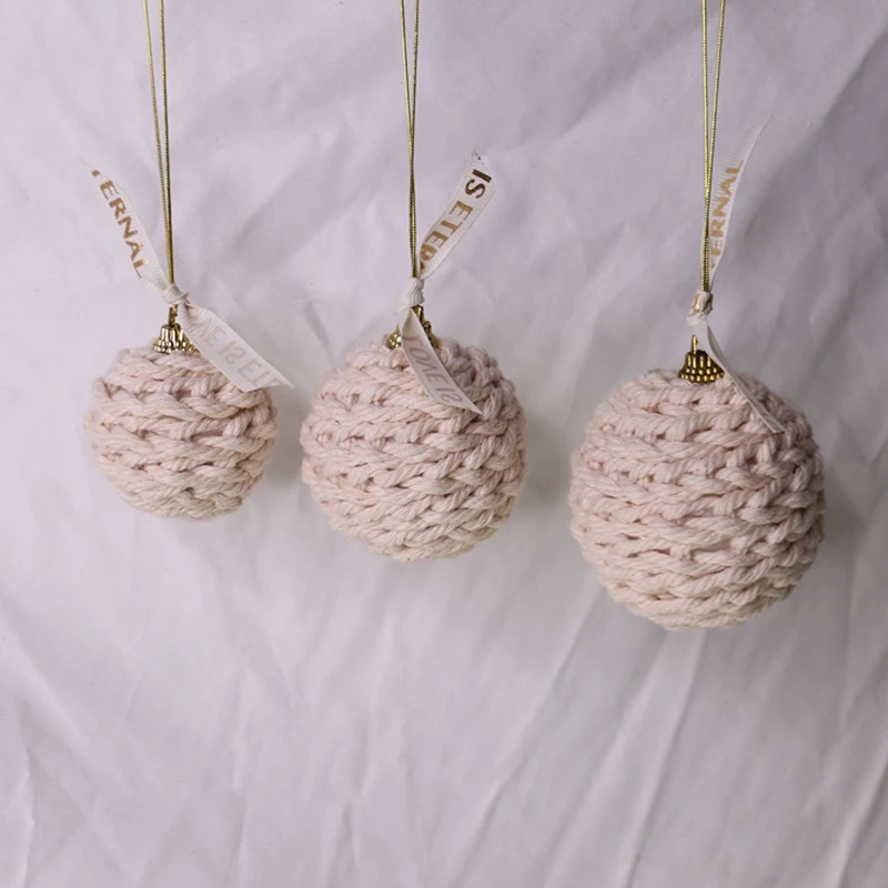 3PCS New Christmas Handmade Cotton Jute Rope Balls Gift Hanging Ornaments For Tree Decorations Rustic Charm