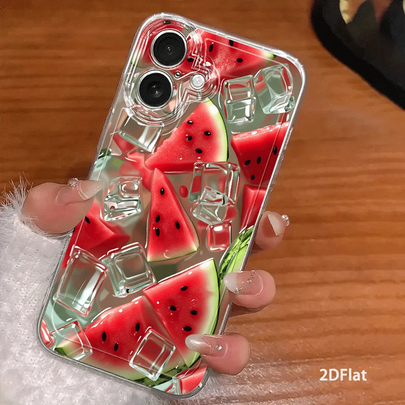 Funda para teléfono con patrón 2D de cubitos de sandía, compatible con iPhone 17 16 15 14 13 12 11 Pro/Max/Plus, anticaídas y a prueba de golpes