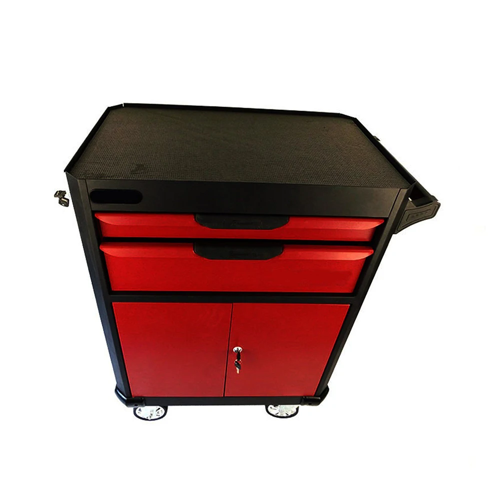 2-Drawer And 2-Door Red And Black Tool Chest Cabinet Box With Rolling Rollers For Car Or Workshop
