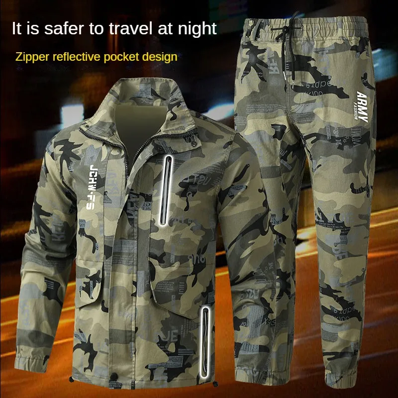 Spring And Autumn Work Clothes Men\'s Suit Cotton Stretch Camouflage Labor Protection Clothing Welding Workers Outdoor Leisure