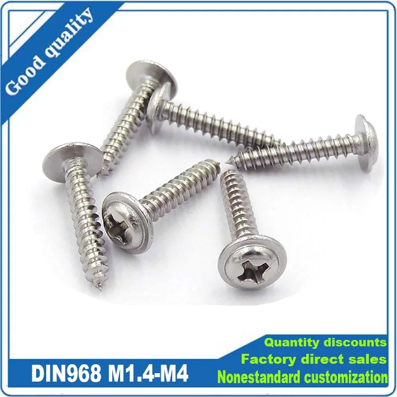 

50ps M1.4 M1.7 M2 M2.6 M3 M4 304 Stainless Steel Cross Phillips Pan Round Head With Washer Collar Self Tapping Wood Screw DIN968