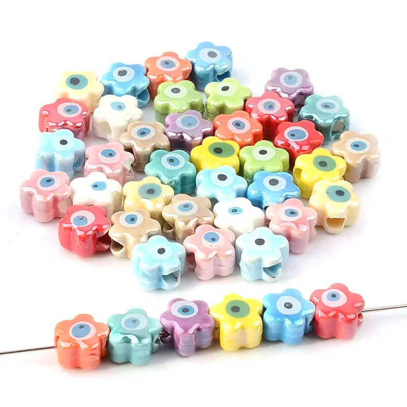 

10pcs 11mm Flower Shape Glossy Glaze Ceramic Porcelain Loose Beads For Jewelry Making DIY Bracelet Findings