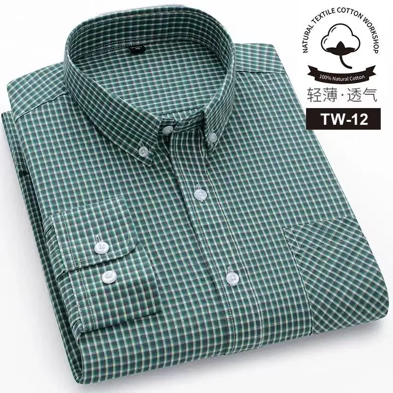 100 Cotton Long Sleeve Shirt Men Casua Plaid Shirt Men Long Sleeve Slim Fit  Business Fashion Social Formal Men Shirts