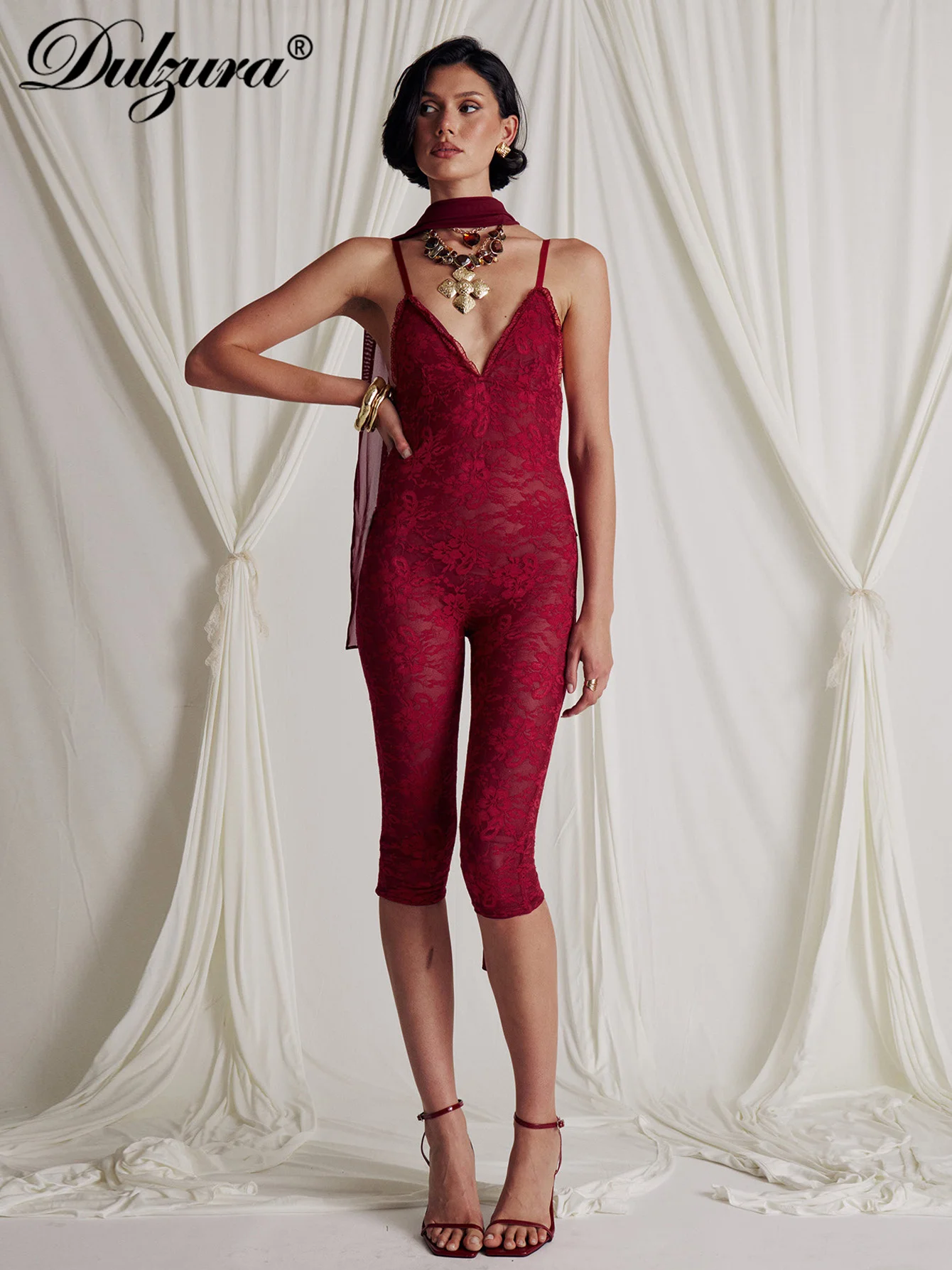 

Dulzura кружевной прозрачный комбинезон без рукавов на бретельках женский сексуальный элегантный комбинезон вечерняя клубная одежда весна-лето цельный комбинезон