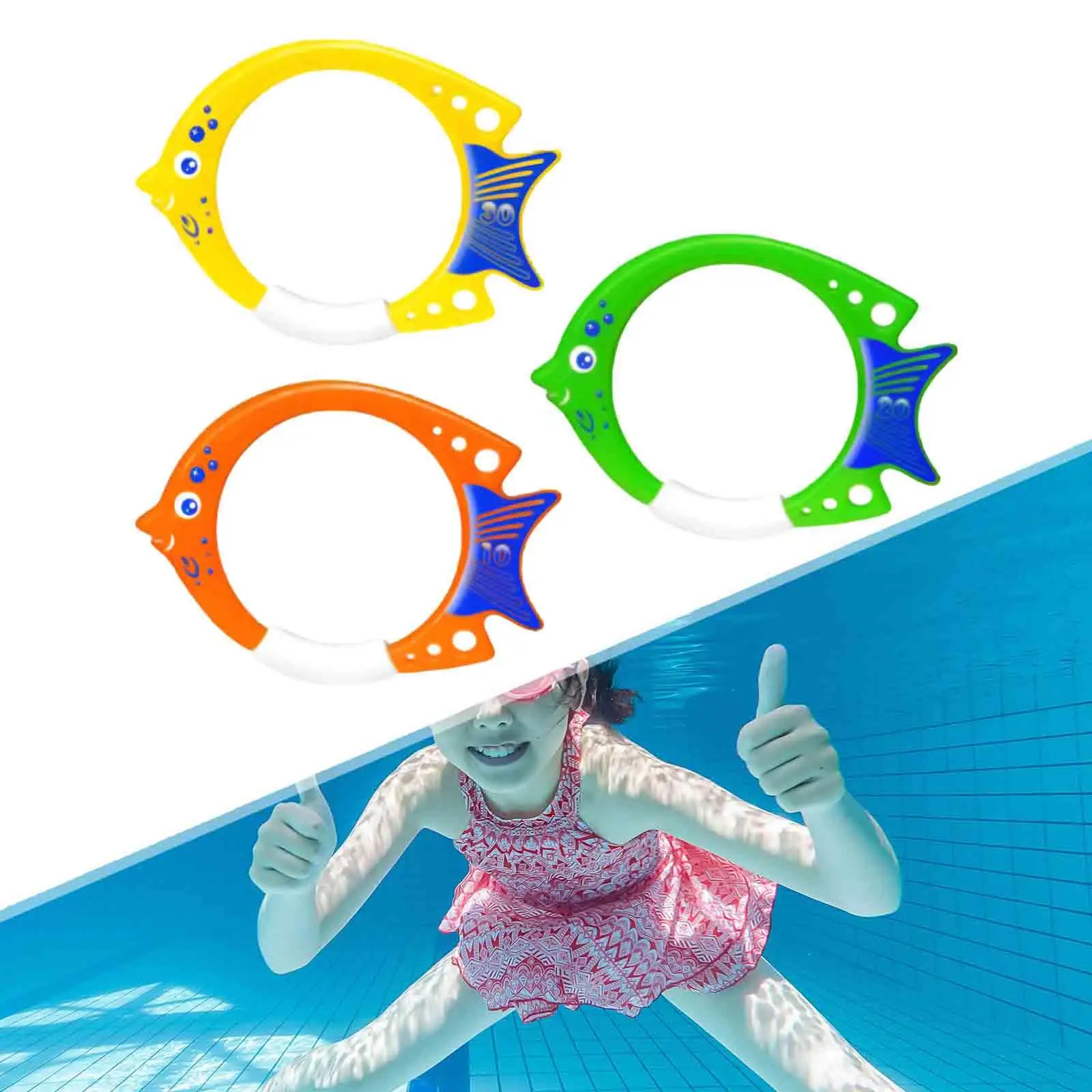 3 Pieces Fish Ring Toys Pool Diving Toys Training Equipment Sinking Swimming Toys Summer Swimming Pool Toys for Games Children