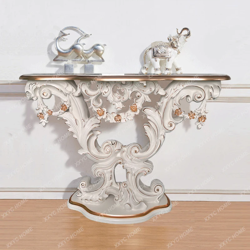 L-style entrance table, neoclassical  pastoral living room foyer cabinet villa solid wood end view table