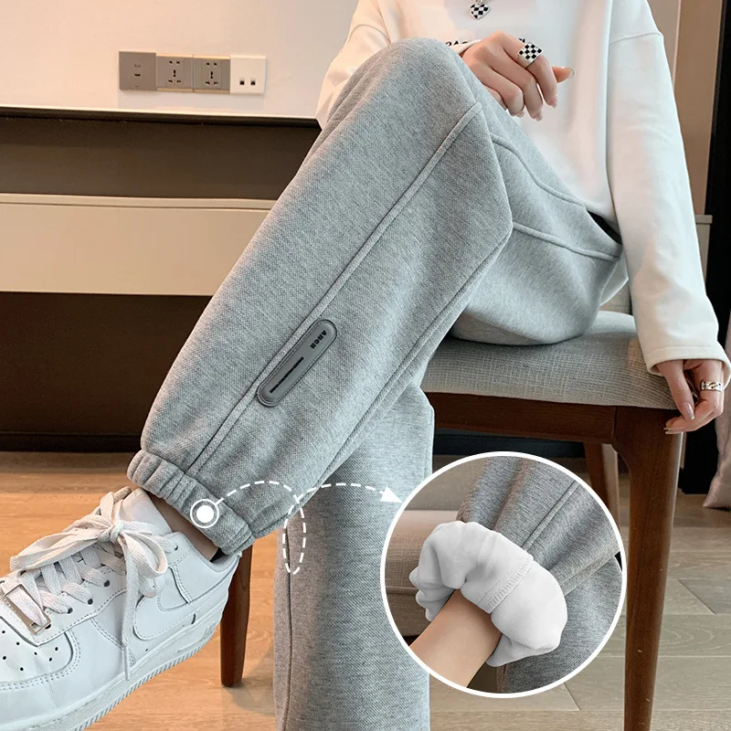 

New Style Girls' Pants - Fleece-lined and Thickened Workout Pants, High-waisted, Slimming Casual Pants, Loose and Cropped Pants