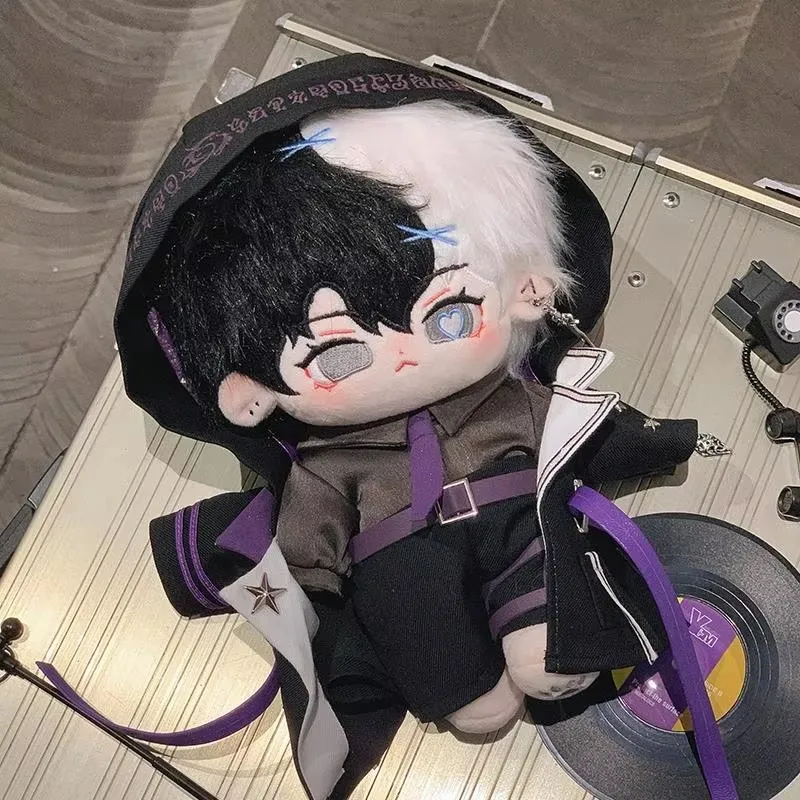 Cool Handsome 20cm Plush Doll Outfit Set - Purplish Black Coat Shirt Pants Belt Ear Clip Mask Fashion Accessories for Dolls