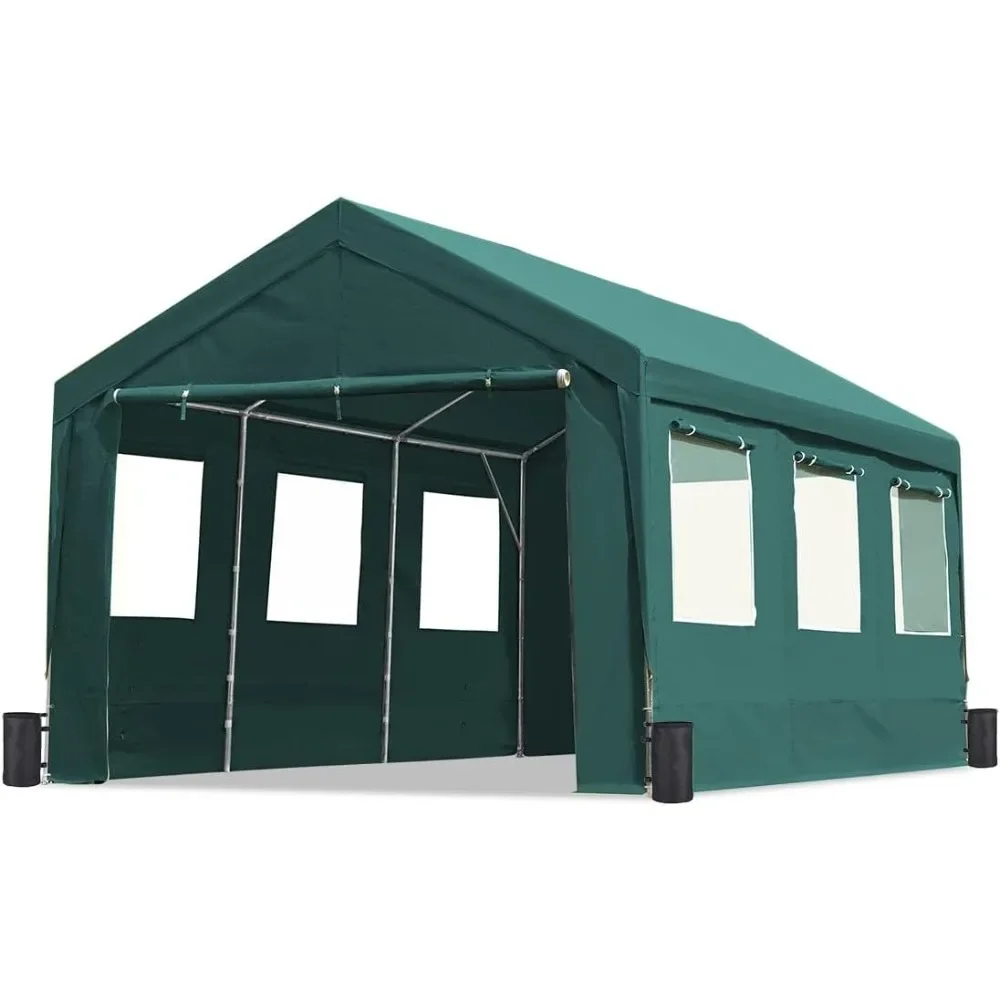 12x20 ft Heavy Duty Carport with 6 Roll-up Ventilated Windows & Removable Sidewalls Car Canopy Garage Boat Shelter Party Tent