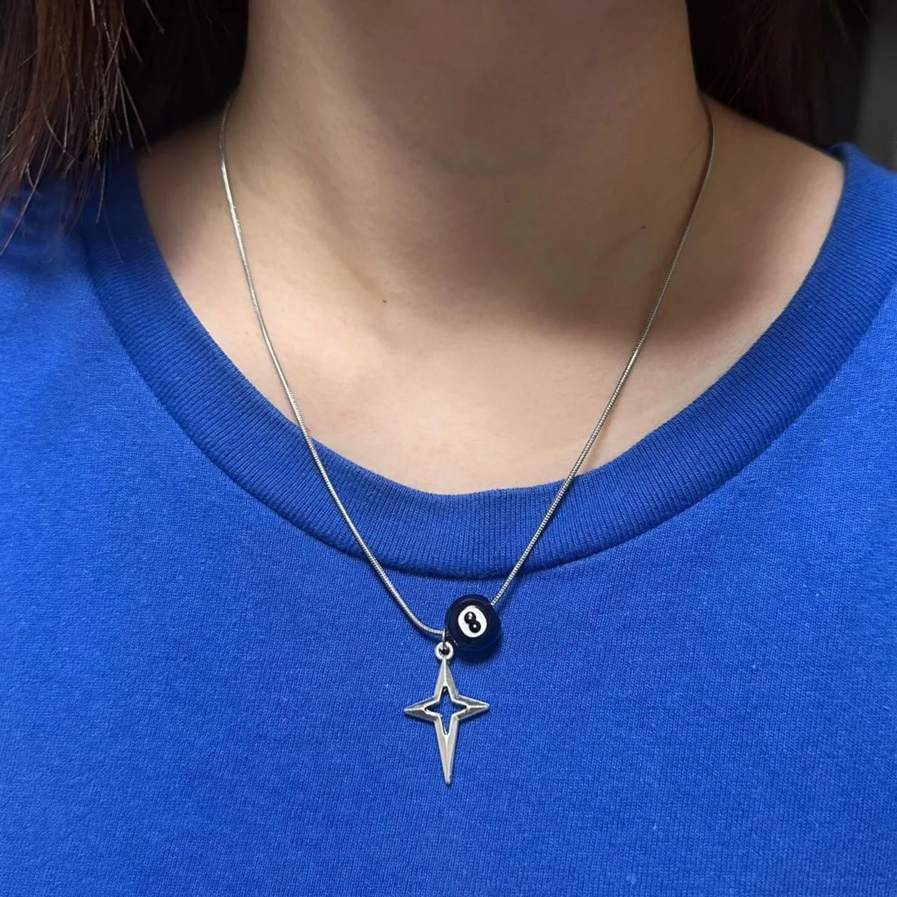 Punk Stainless Steel Star Black 8 Ball Pendant Necklace for Women Men Hip Hop Korean Fashion Neck Chain Y2K Jewelry Accessories