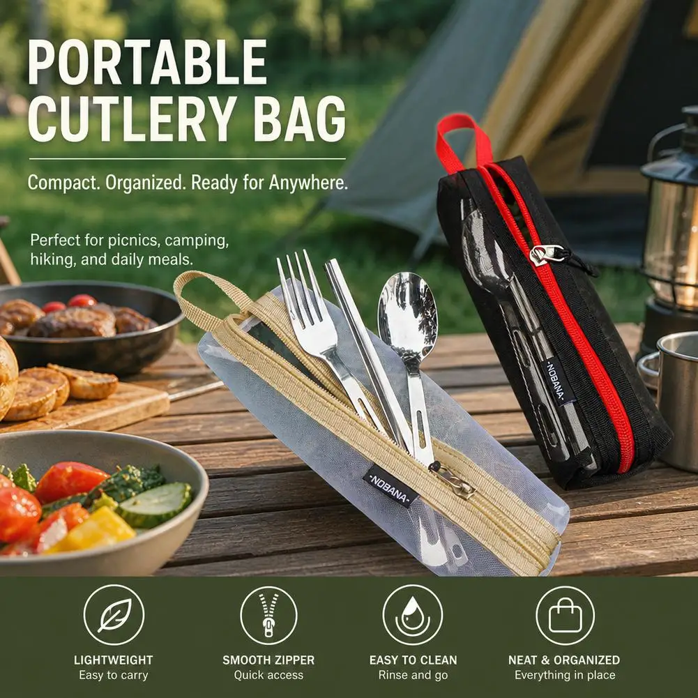 Portable Camping Cutlery Pouch Outdoor Travel Spice Container Bag Clear Forks Spoons Chopsticks Storage Organizer Wholesales