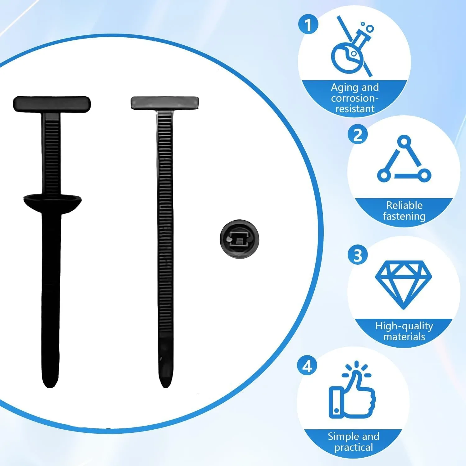 Universal Car Heavy Duty Nylon Cable Tie Buckles Self-Locking Zip Ties with Pin Button Holder UV Resistant Fasteners