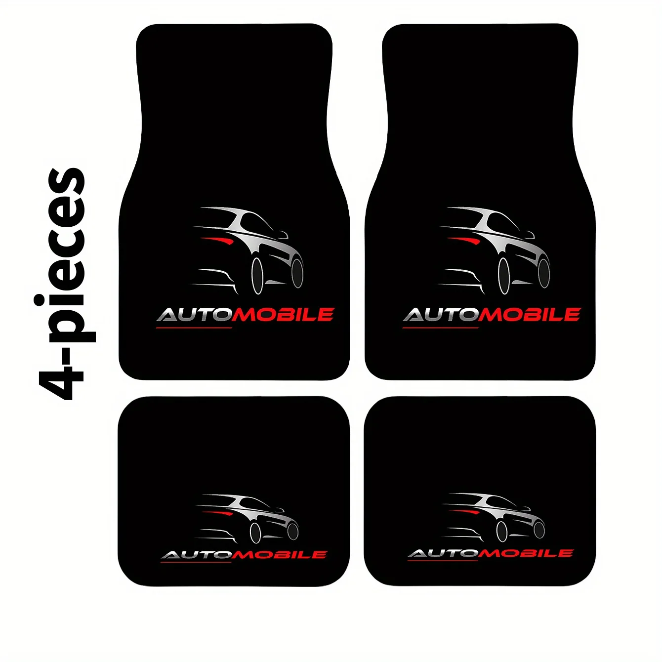 4pcs Car Silhouette And Text Pattern Trendy Fashion Auto Floor Mats, All-Season Use, Stylish & Durable, Easy To Clean – Perfect