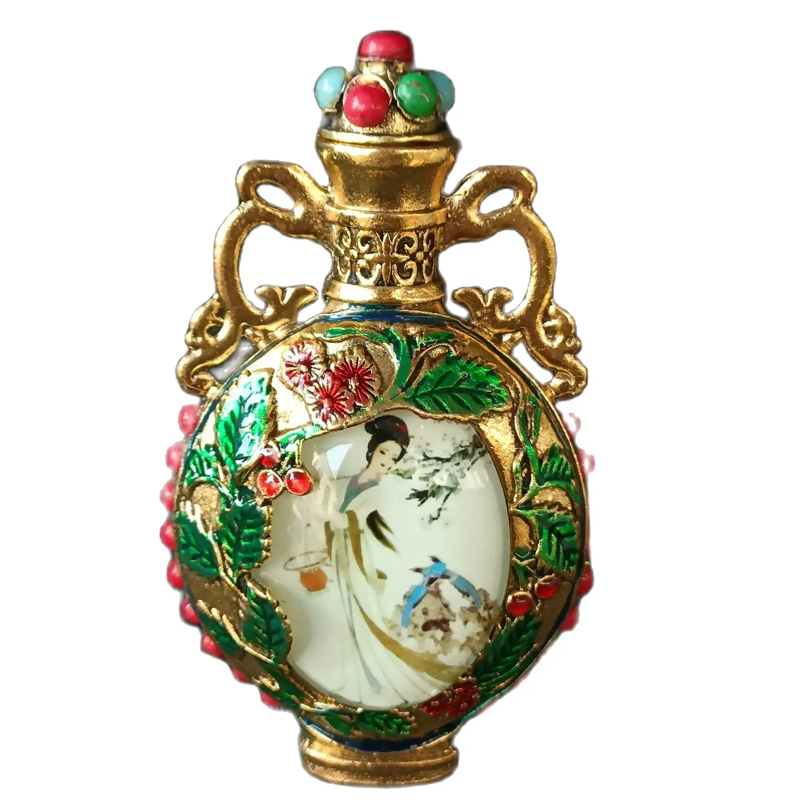 vintage chinese cloisonne snuff bottle christmas gift beautiful women girl lady