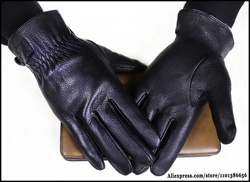 Hochwertige Herren-Lederhandschuhe, Hirschleder-Textur-Ziegenlederhandschuhe, winterwarme Flanellwolle, die mit dünnen und dicken Lederhandschuhen gestrickt ist, Fahrrad- und Fahrlederhandschuhe – Detail 10