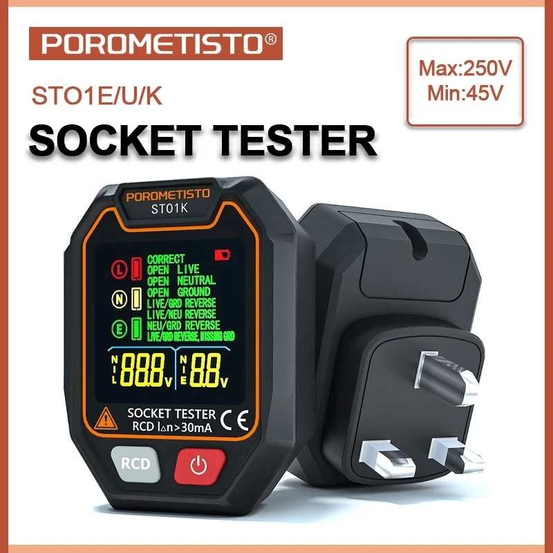 porometisto pro socket tester teste de tensao socket detector ground zero line plug polarity phase checker eua reino unido ue 30ma st01 01