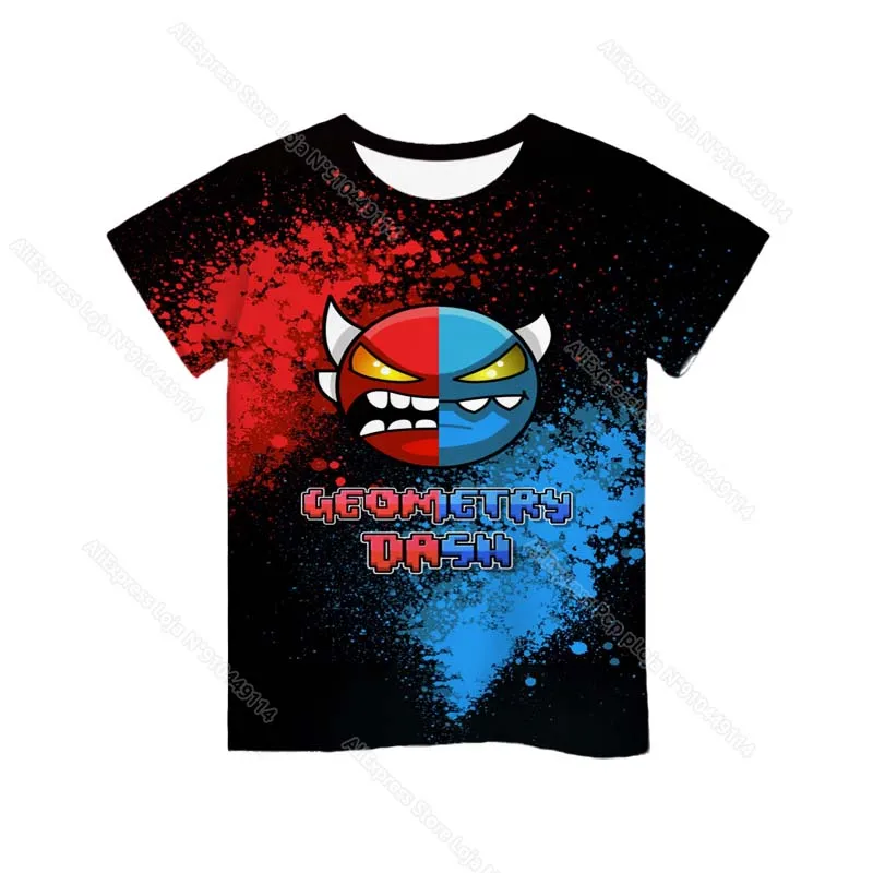 Camisetas con estampado 3D de tablero geométrico enfadado para niños y niñas, camisetas de Anime de dibujos animados, camisetas de juego para niños