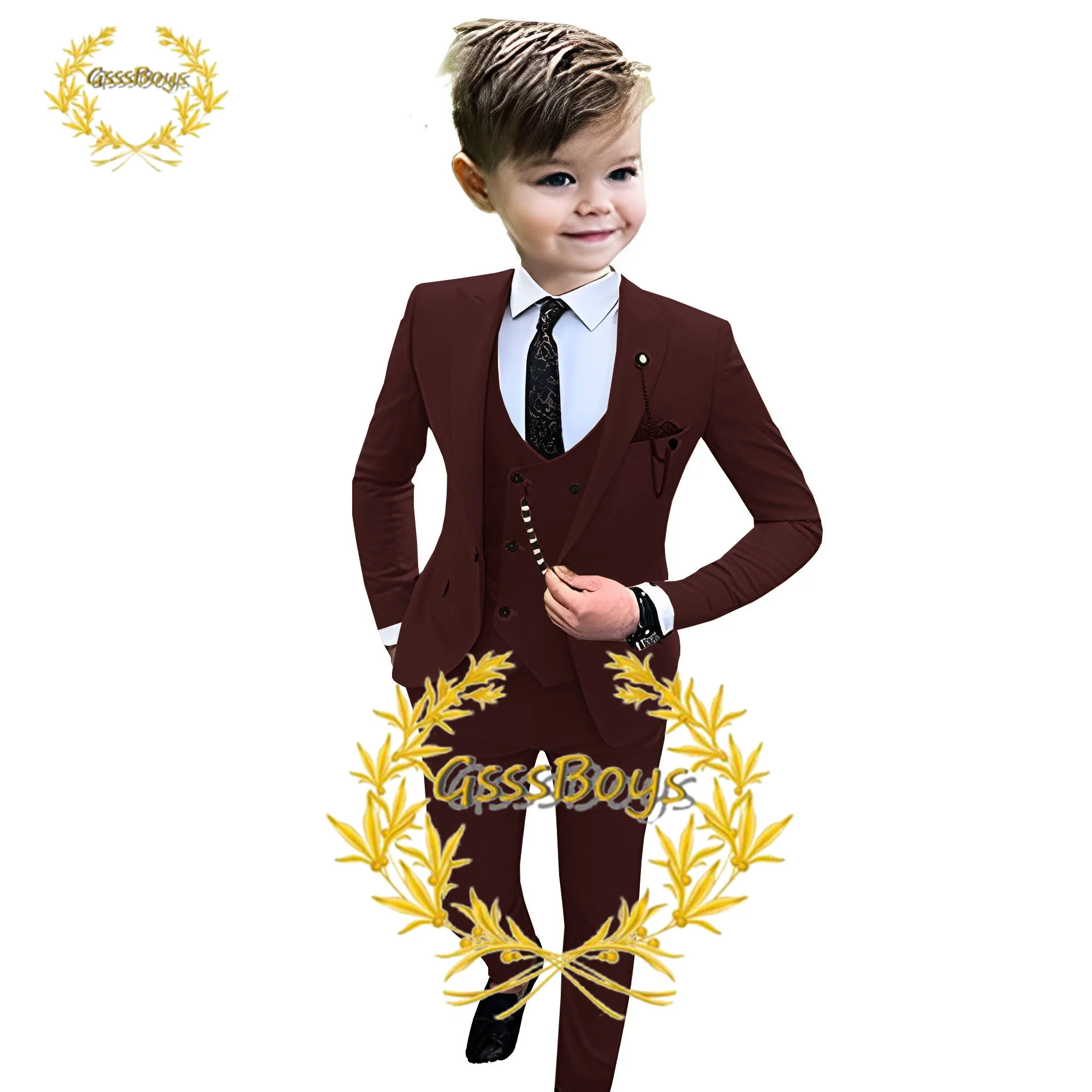 Dark Green Boys Suit Wedding Tuxedo 3 Piece Jacket Pants Vest Formal Party Clothes Kids Blazer 2-16 Years Old