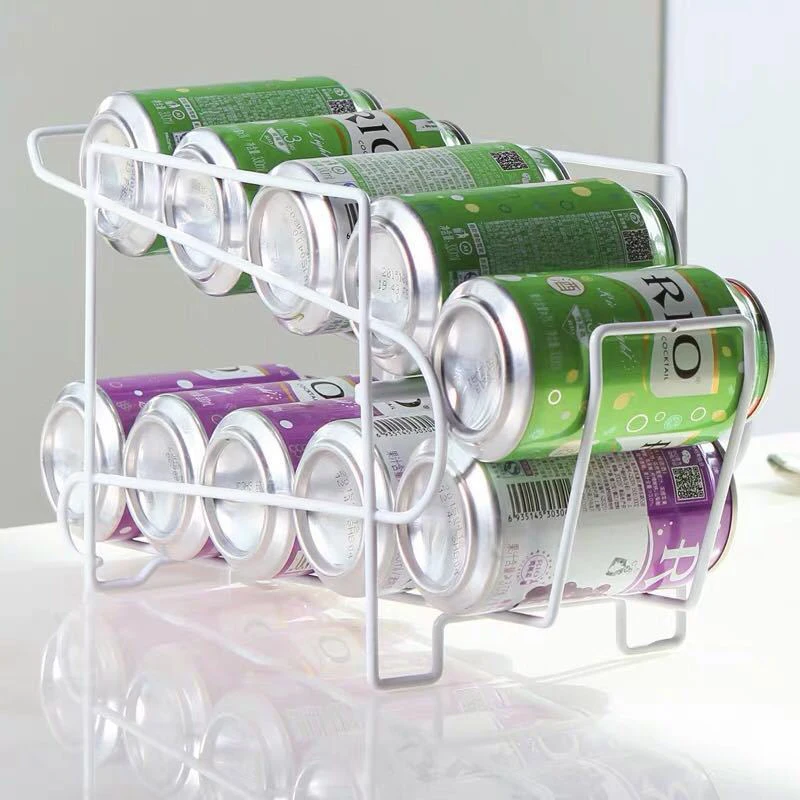 Kitchen Refrigerator Cans Storage Shelf Desktop Double Layer Organizer Cans Rack Beverage Soda Coke Beer Can Dispenser Holder