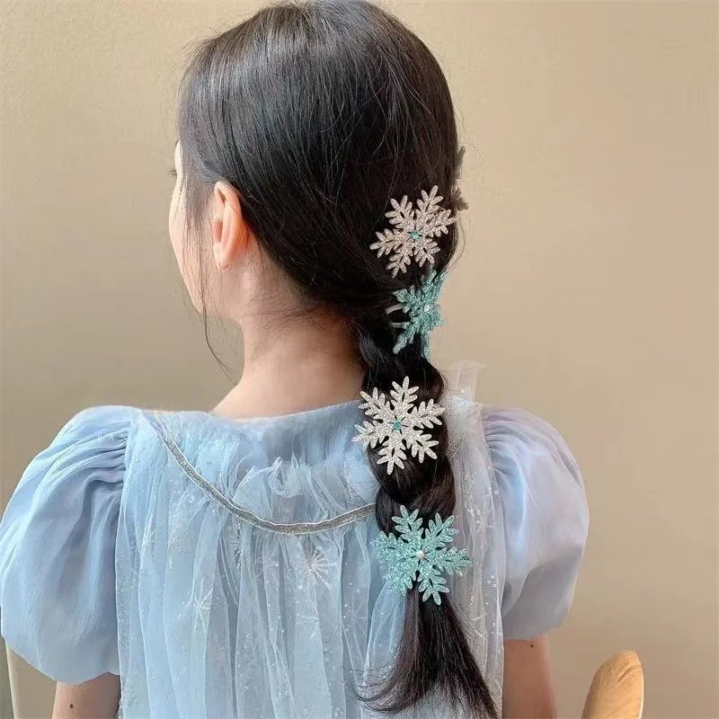 2PCS New Cute Princess Snowflake Girls Hairpins Children Headwear Hairgrip Hair Clips Barrettes Hair Accessories