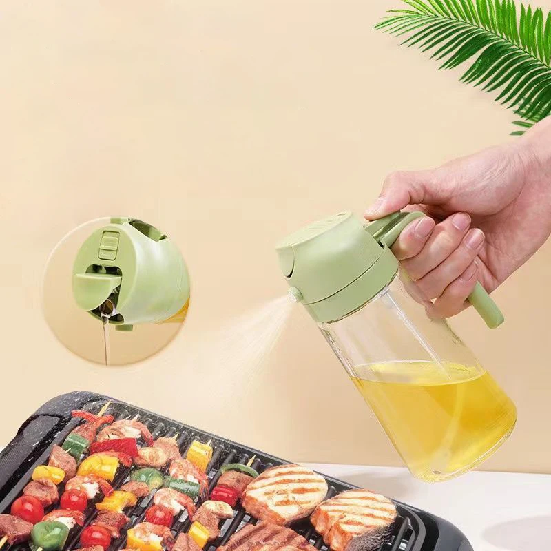 Essential for 2026 2in1Plastic Oil Sprayer Dispenser Bottle Oil Cruet Kitchen Utensil For BBQ Baking Roasting Picnic