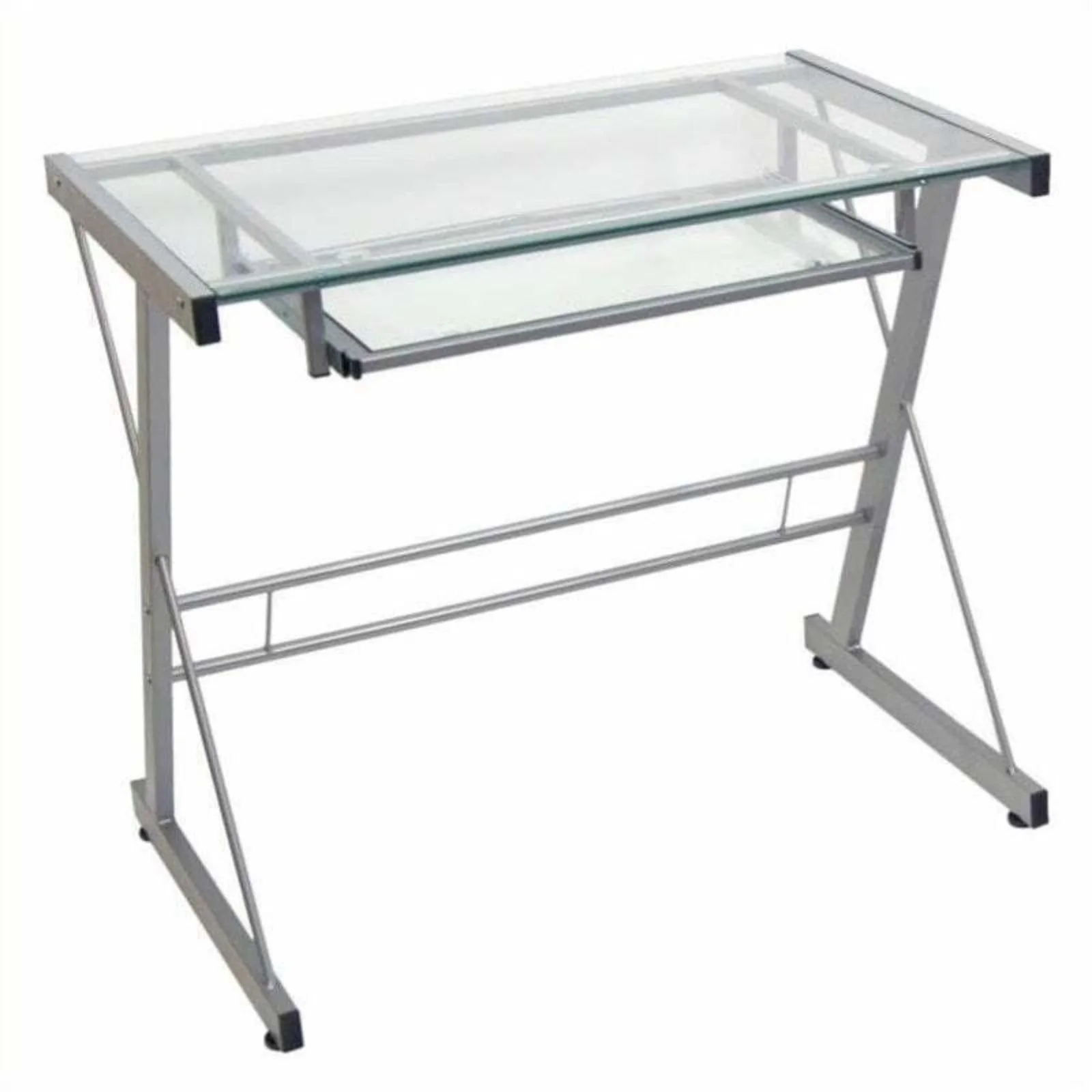 Solo Small Glass Top Modern Steel Metal Computer Desk in Silver United States