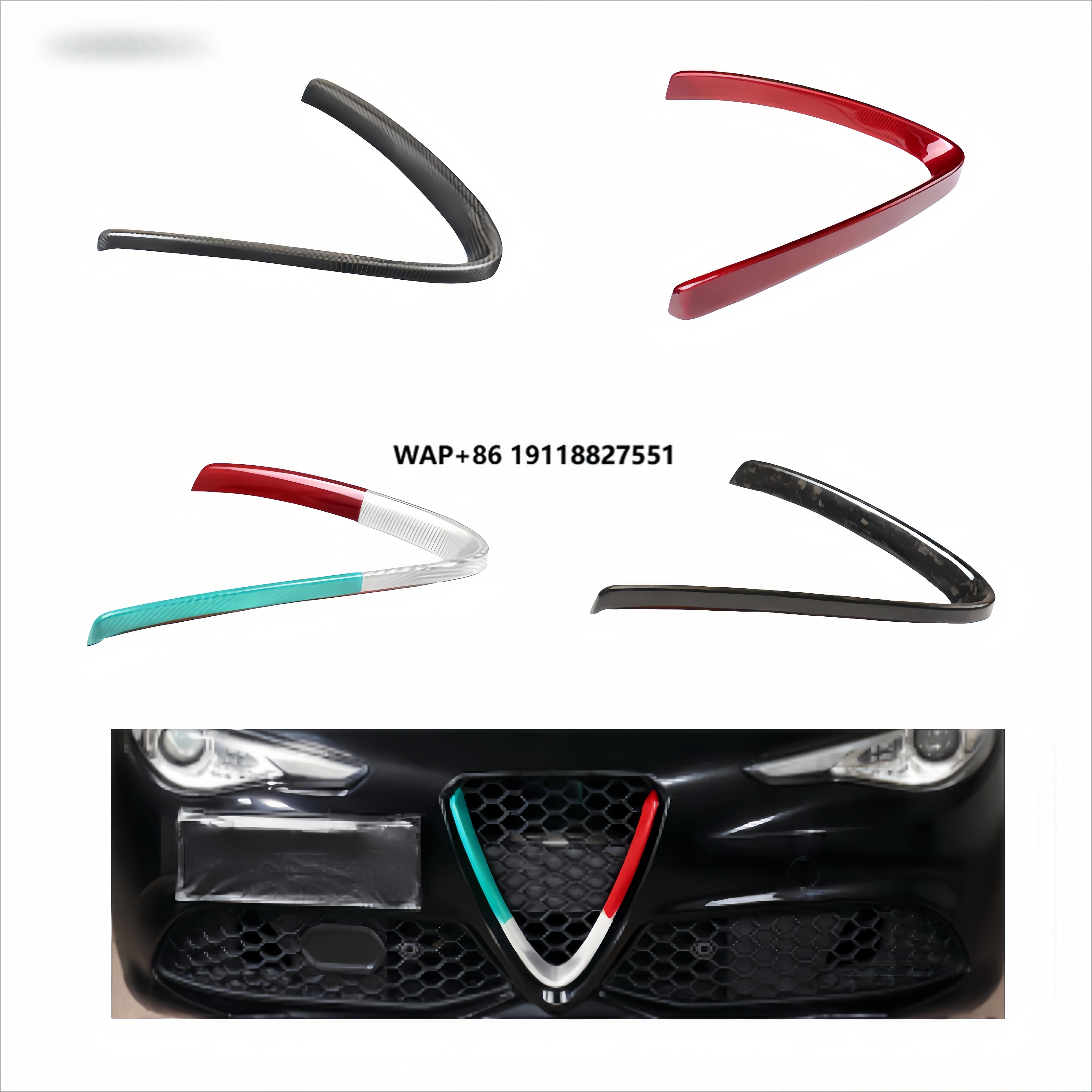 For the  Giulin Dry Carbon Fiber Front Bumper Grille Decorative Mesh V-shaped Frame Exterior Modification Accessories