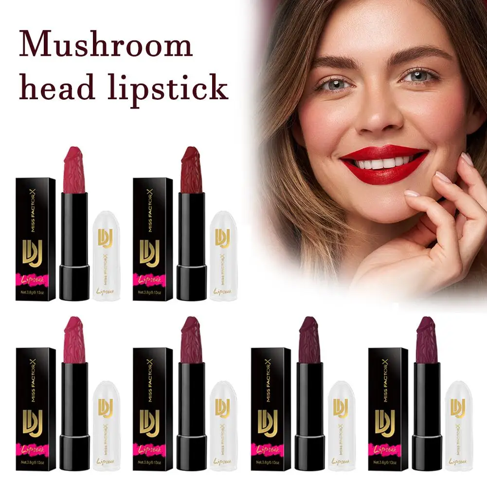 Penis Shape Matte Lipstick, 6 cores, de longa duração, cogumelo, umidade, maquiagem, cosméticos, vermelho, lábios vermelhos, M2B5