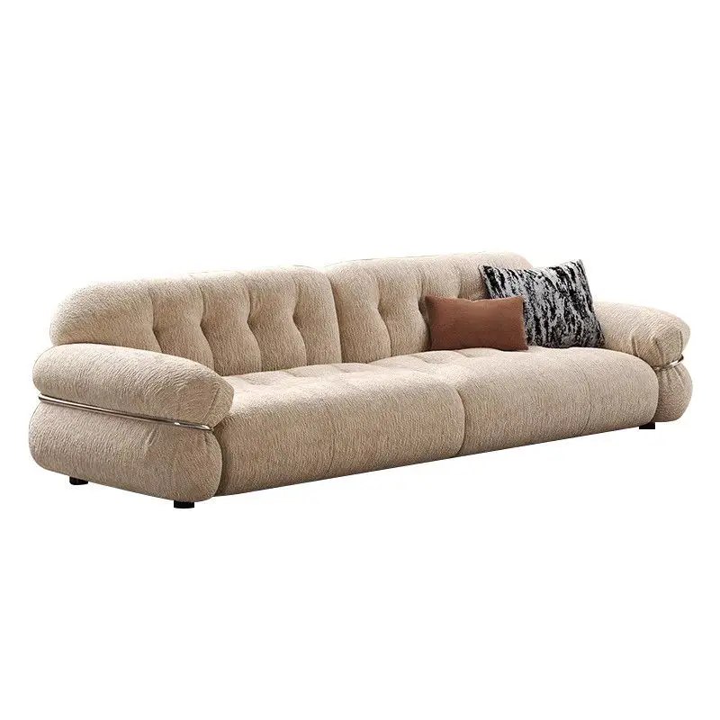 French retro Audrey fabric cream style sofa straight row antique fabric chenille sofa