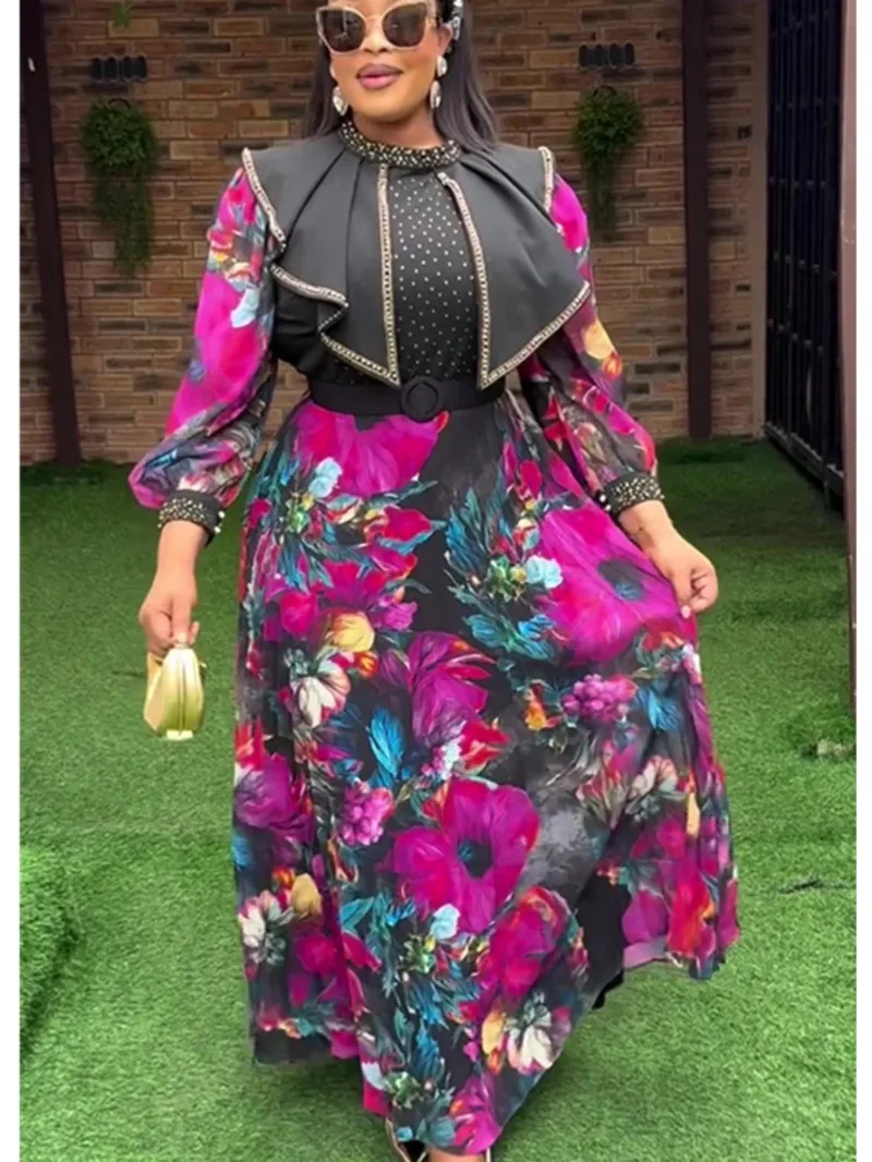 

Plus Size African Party Dresses for Women 2025 New Fashion Dashiki Ankara Wedding Evening Gown Elegant Turkey Muslim Maxi Dress