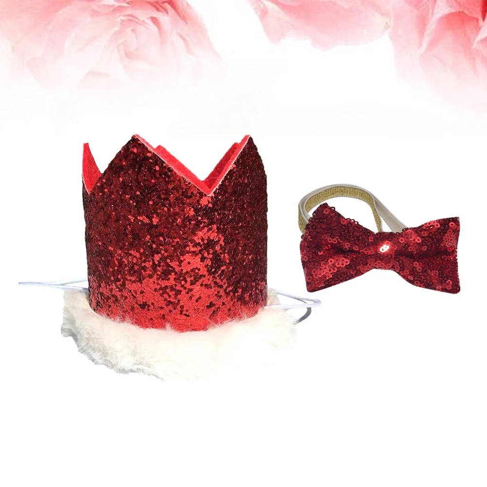 

2pcs Christmas Tie Set Soft Dog Crown Party Accessory For Holiday Costume Photo Prop Pet Party Hat Dog Christmas Hat Pet Costume