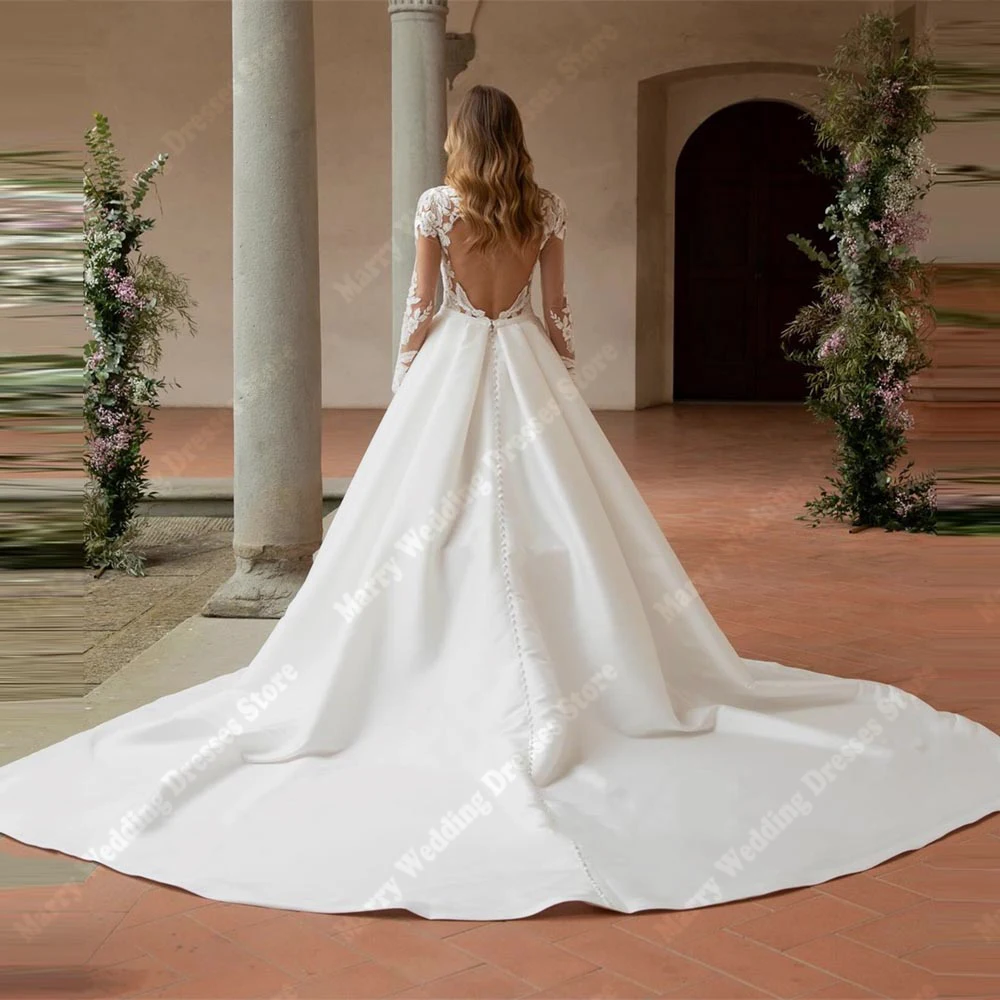 Urocze suknie ślubne damskie w kształcie litery A na rok 2025, eleganckie suknie ślubne z głębokim dekoltem w serek, długość do podłogi, suknie wieczorowe Vestidos De Novias, szyte na miarę.