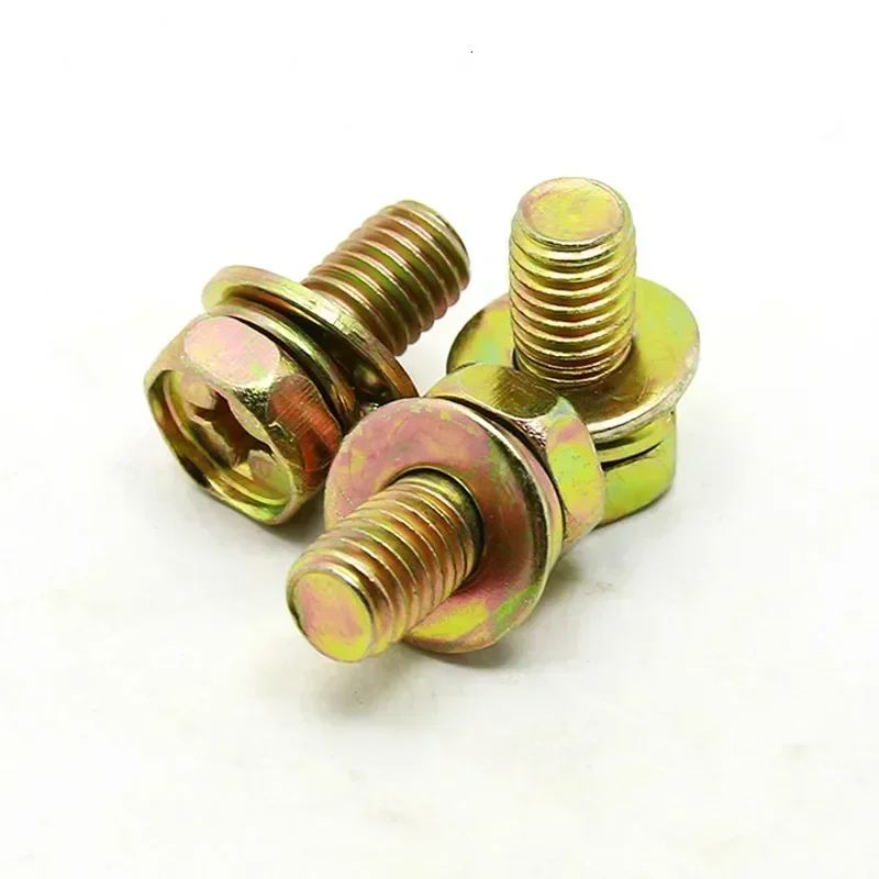 50pcs M8 M6 Hex Cross Bolt ,Phillips Flat Gasket Spring Washers Set Phillips Hexagon Screws Carbon Steel  GB9074.13 12-40mm