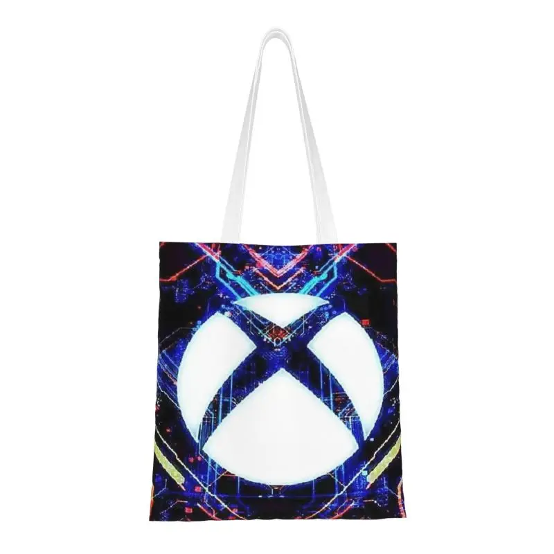 Neon Helle Bunte Xbox Logo Gamer Kunst Lebensmittel Einkaufstasche Leinwand Shopper Tote Schulter Tasche Große Kapazität Portable Handtasche