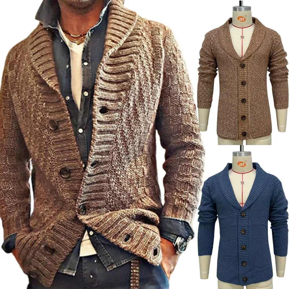 

Fashion Men Autunm Winter Sweater Coat Lapel Solid Color Button Down Cardigan Keep Warm Knitted Jacket Coat Male Knitting Coats