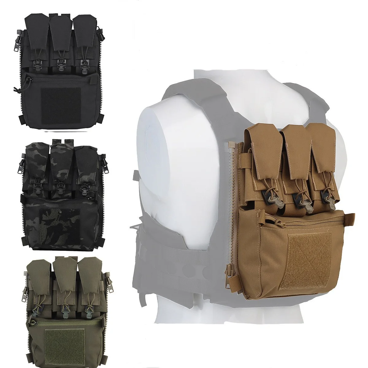 V5 FCPC Sport Vest Back Panel Zipper on Backplate Airsoft Vest Expansion Bag Triple Pouch Vest Plate Carrier Accessories