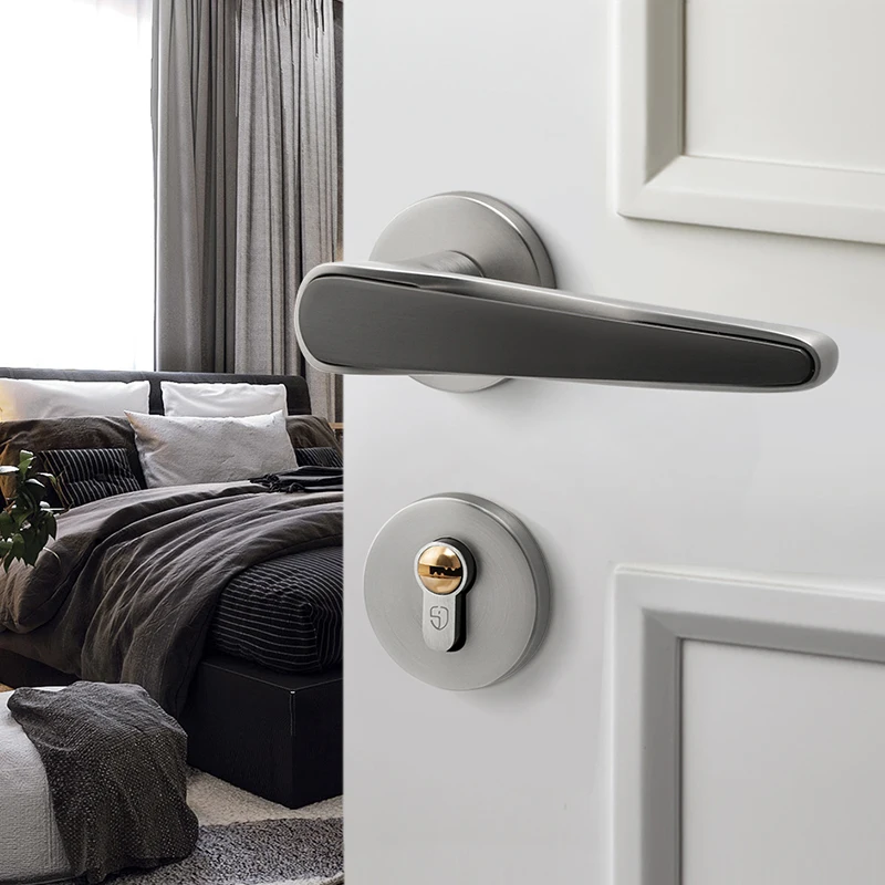 

New total indoor wooden door lock bedroom kitchen living room door lock handle door lock gray