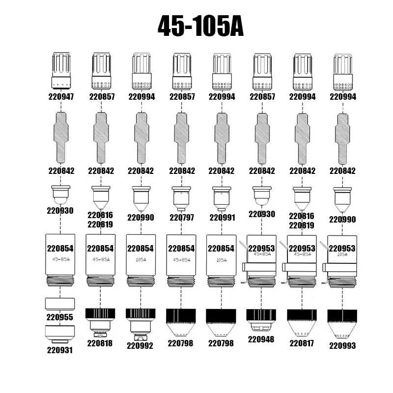 Boquilla de electrodo, 220857, 220994, 220842, 220930, 220941, 220819, 220816, 220990, 220991, 220854, 220953, 220818, 220992, 220798 220817 220993