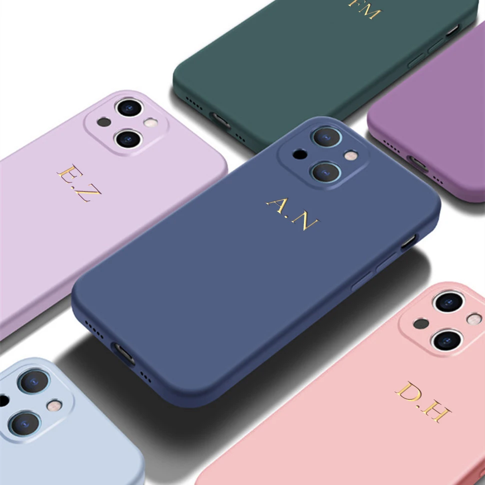 Funda blanda de silicona líquida para iPhone, Funda personalizada con grabado 3D, nombre en relieve, para modelos 15, 14, 13, 12, 11 Pro Max, 14 y
