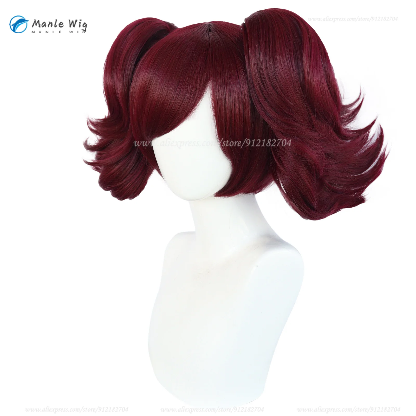 Anime Mey Rin Cosplay Perruque, Vin Rouge Perruque Avec Queue De Cheval Perruques MEY-RIN Degré De Chaleur Cheveux Synthétiques Plis Jouer Perruques Accessoires + Bonnet De Perruque