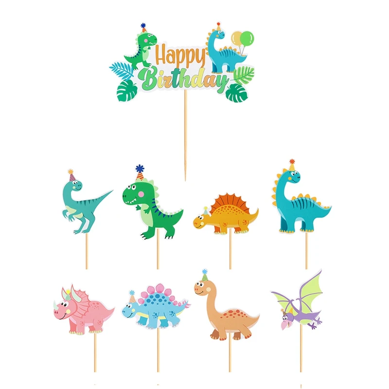 Cute Cartoon Dinosaur Cake Topper Jungle Safari Dino Birthday Cake Surround Kids Boys Happy Dinosaur Birthday Party Cake Decor