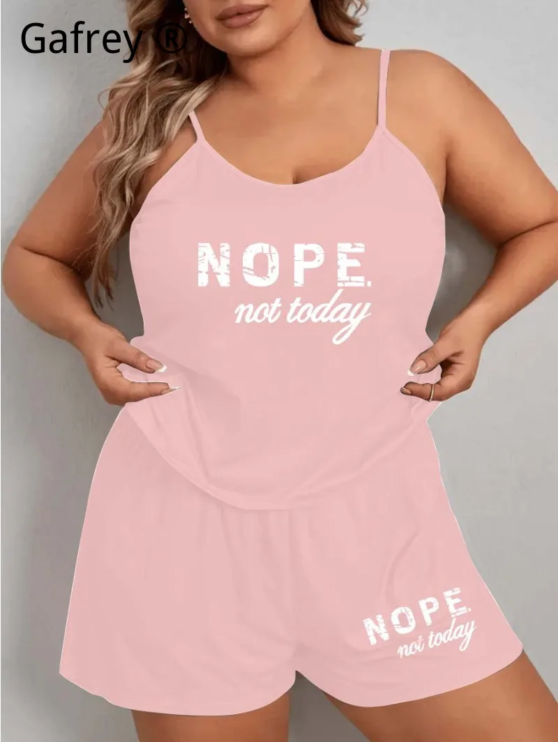 Hot Selling 5XL 3XL Plus Size Letter Print Pajama Set Women Camisole Shorts Two Piece Loose Wearable Outside Lounge Wear Summer view 6