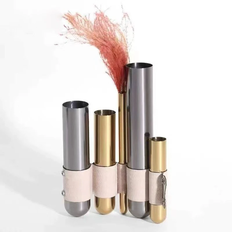 

Modern light luxury stainless steel metal geometric creative leather flower device coffee table flower arrangement device