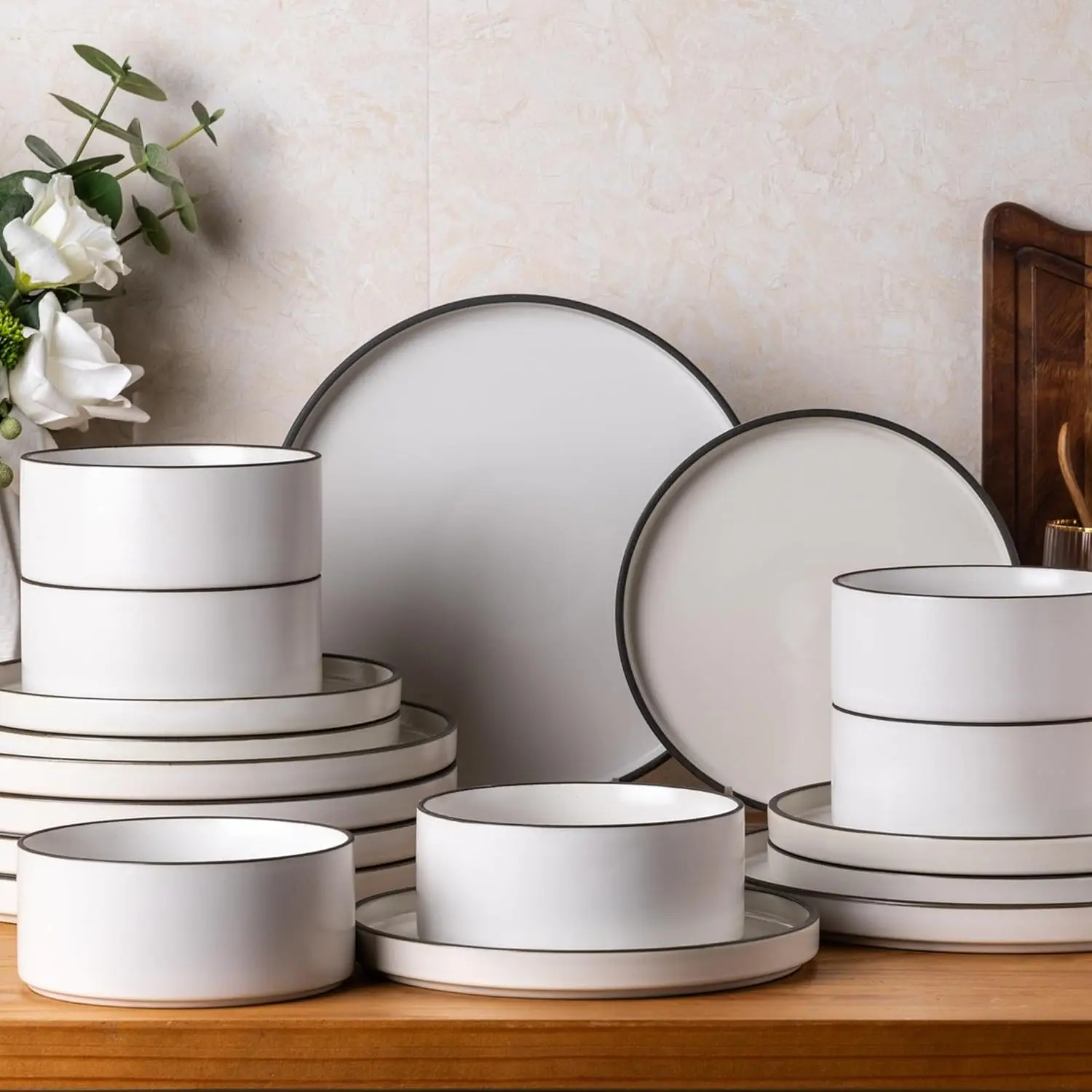 Dinnerware Sets of 6, High Edge Stoneware Plates and Bowls Set, Chip and Crack Resistant | Oven & Dishwasher