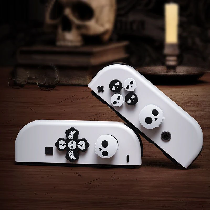 أسود أبيض الجمجمة سيليكون لينة D-الوسادة الصليب زر ABXY مفتاح ملصق الجلد الحال بالنسبة التبديل/Oled Joy-con متحكم الأصابع xbox one قبضة غطاء تغليف