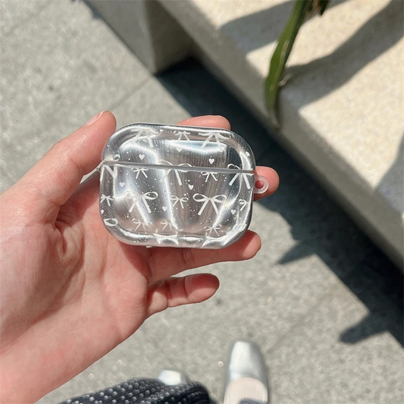 Funda protectora para auriculares con lazo 3D, diseño en forma de corazón, funda protectora a prueba de golpes