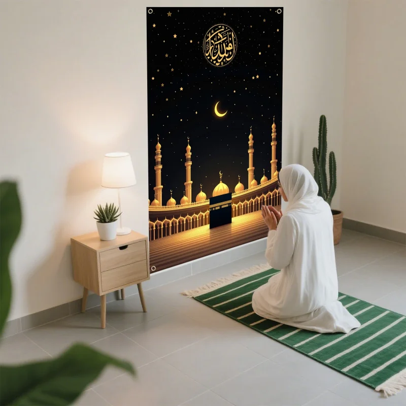 VIKAMA Moschee-Wandteppich mit Sternenhimmel, islamischer Gebets-Wandbehang, geeignet für Gebetsraum, Wohnzimmer, Eingang, Heimdekoration