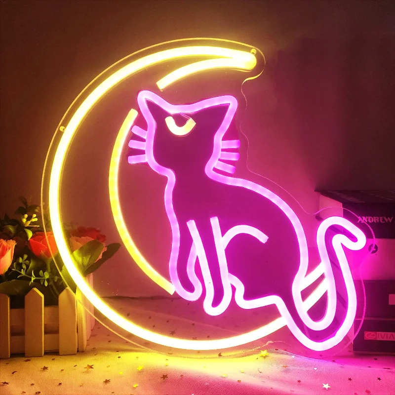 Sailor Moon Cat Neon Sign Anime Cosplay Light Custom Kawaii Neon Light Sign Room Wall Decoration Moon Night Light Birthday Gift